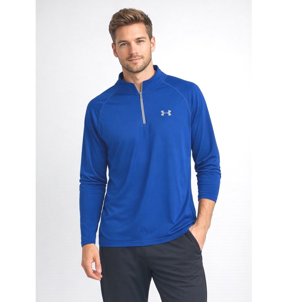 Under Armour Blue Heatgear Quarter Zip Long Sleeve Shirt LG Activewear 99-33